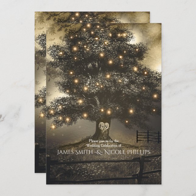 Vintage Tree & Night Lights Wedding Invitations (Front/Back)