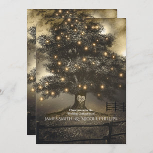 Vintage Tree & Night Lights Wedding Invitations