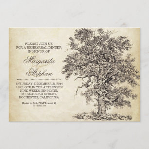 vintage tree old aged rehearsal dinner invitations
