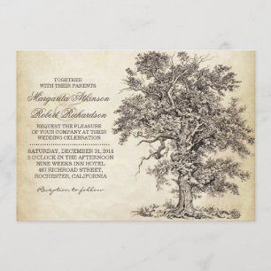 vintage tree old aged wedding invitations