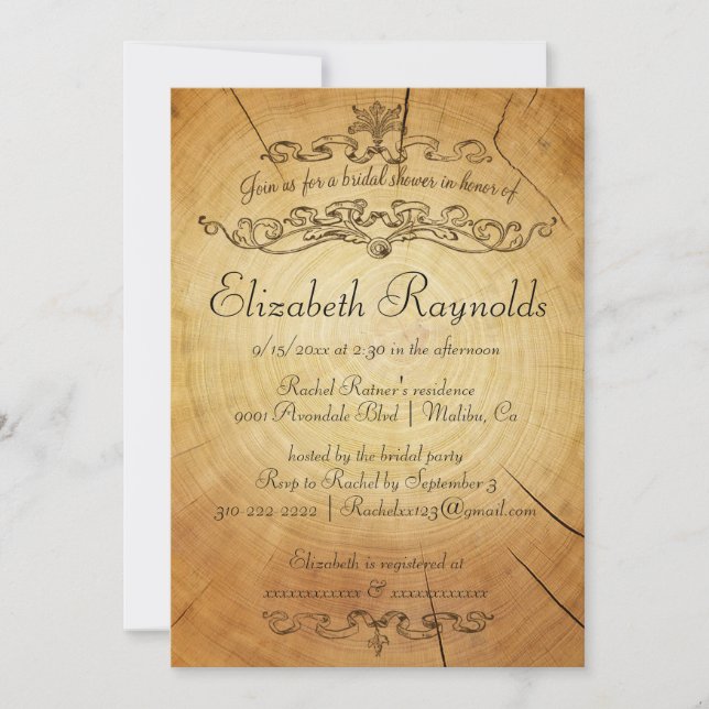 Vintage Tree Rings Bridal Shower Invitations (Front)