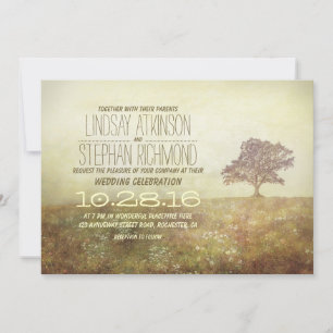 Vintage tree rustic old wedding invitations