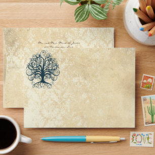 Vintage Tree Swirl Distressed Damask Envelopes