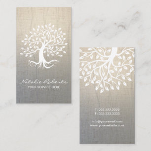 Vintage Tree Wellness Meditation Zen Spa Linen Business Card