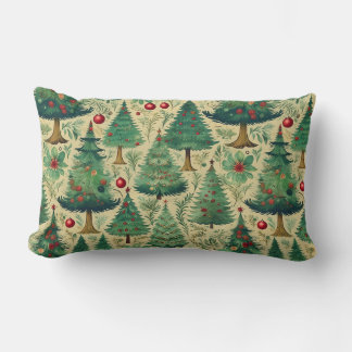Vintage trees Christmas Lumbar Cushion