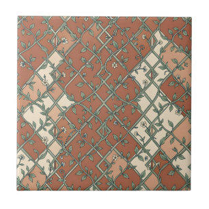 Vintage Trellis Vine Floral Pattern Terracotta Ceramic Tile
