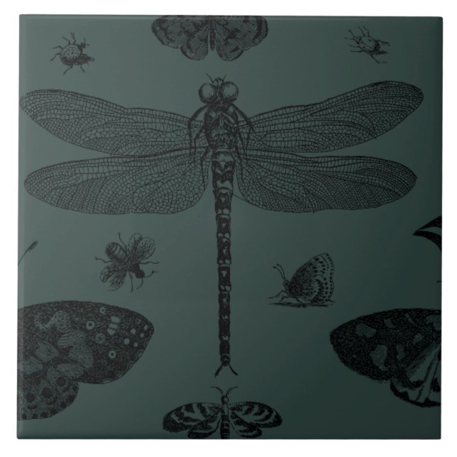 Vintage Trendy Butterflies Dragonfly Bee Fall Ceramic Tile (Front)