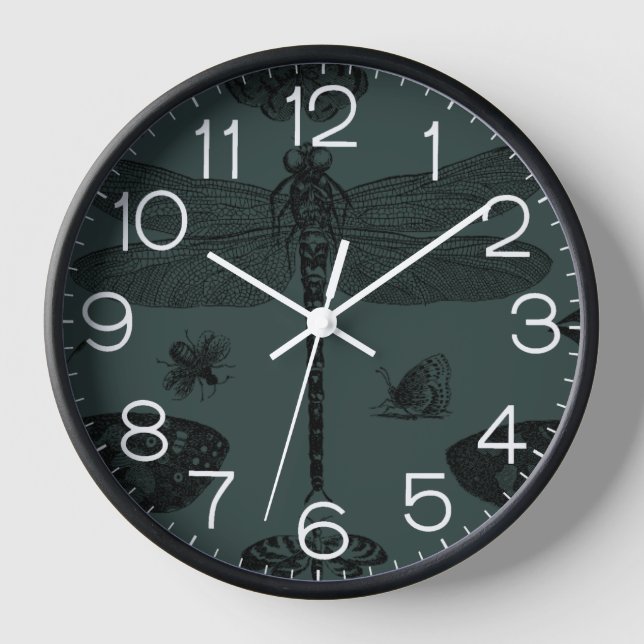 Vintage Trendy Butterflies Dragonfly Bee Fall Clock (Front)