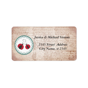 Vintage trendy cute ladybugs in love wedding label