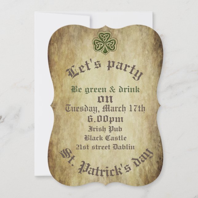 Vintage trendy grundge Irish shamrock Invitation (Front)