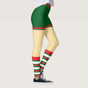 Vintage Trendy Holiday Elf Green White Red Leggings