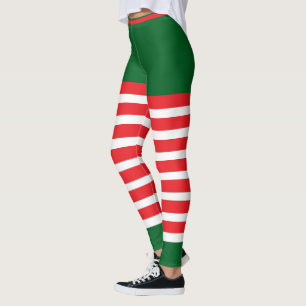 Vintage Trendy Holiday Elf Green White Red Leggings