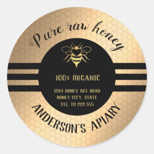 Vintage trendy honey jar bee apiary classic round sticker