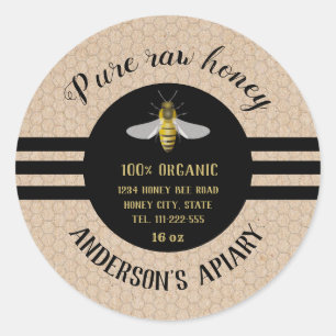 Vintage trendy Kraft honey jar bee apiary Classic Round Sticker