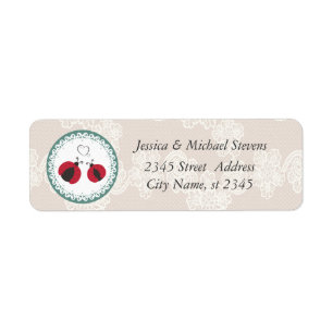 Vintage trendy lace cute ladybugs in love wedding return address label