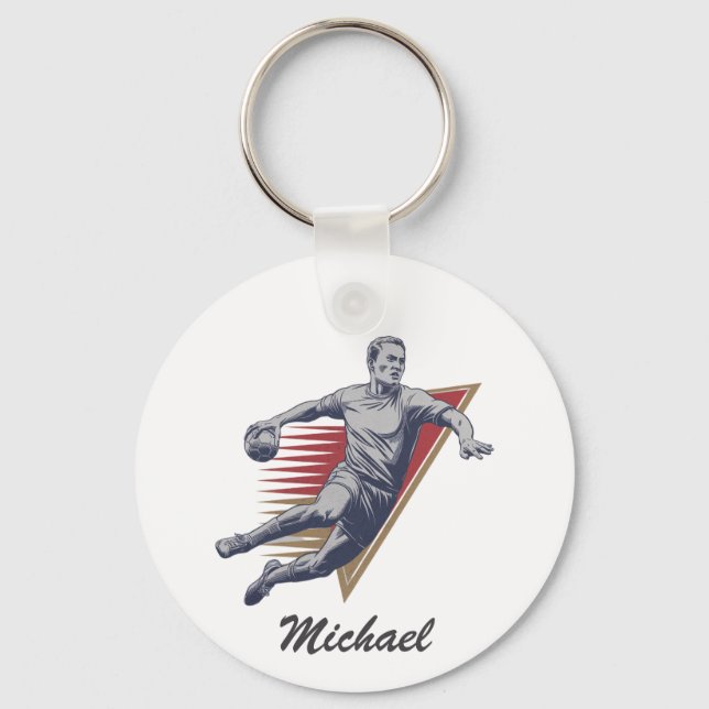 Vintage Trendy Modern Handball Player Personalised Key Ring (Front)