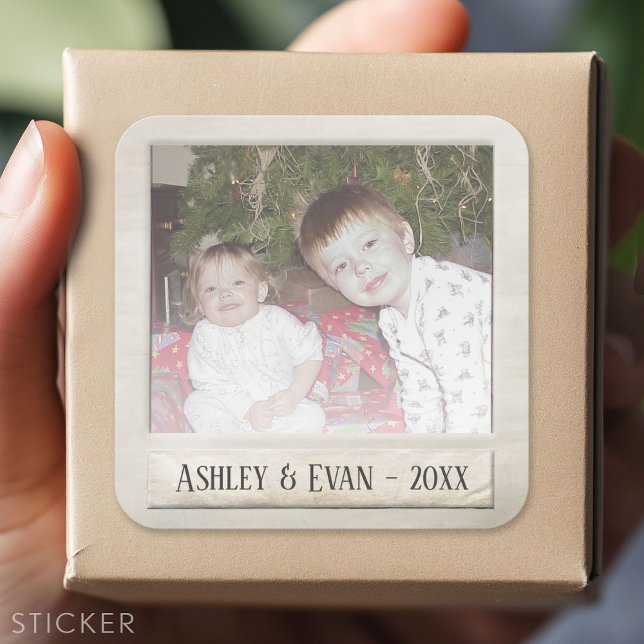 Vintage Trendy Photo Frame with One Photo Square Sticker (Custom Sticker - Personalize with your info for a party favor or gift)