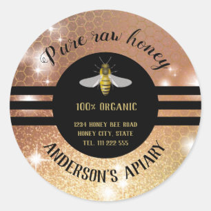 Vintage trendy sparkle honey jar bee apiary classic round sticker