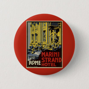 Vintage Trevi Fountain, Marini Strand Hotel, Rome 6 Cm Round Badge