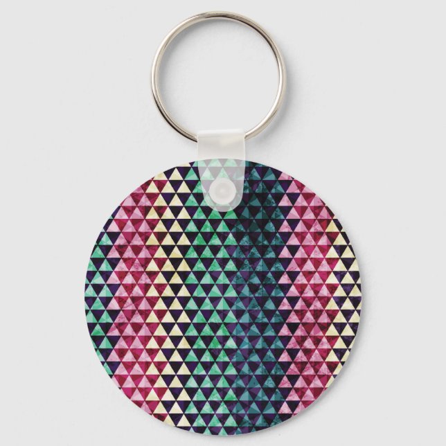 Vintage Triangle Geometric Seamless Pattern Key Ring (Front)