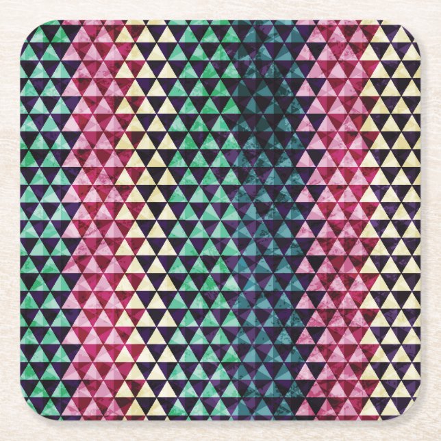 Vintage Triangle Geometric Seamless Pattern Square Paper Coaster (Front)
