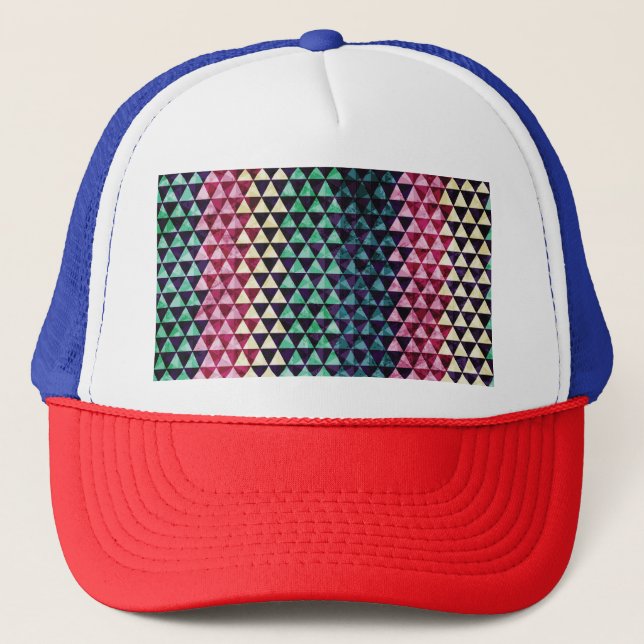 Vintage Triangle Geometric Seamless Pattern Trucker Hat (Front)