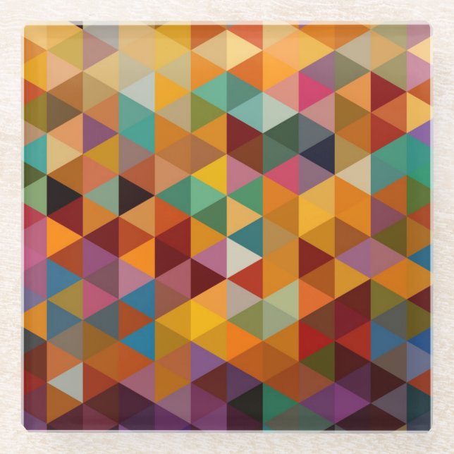Vintage Triangles Pattern Background. Glass Coaster (Front)