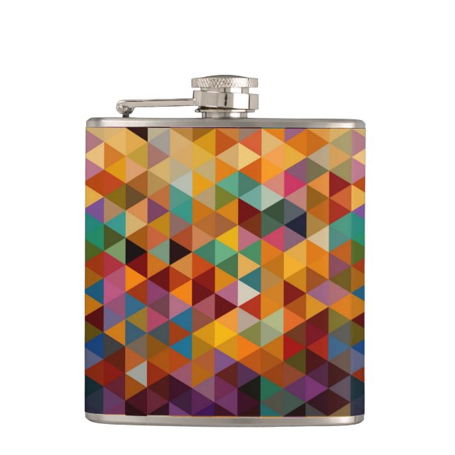 Vintage Triangles Pattern Background. Hip Flask (Front)