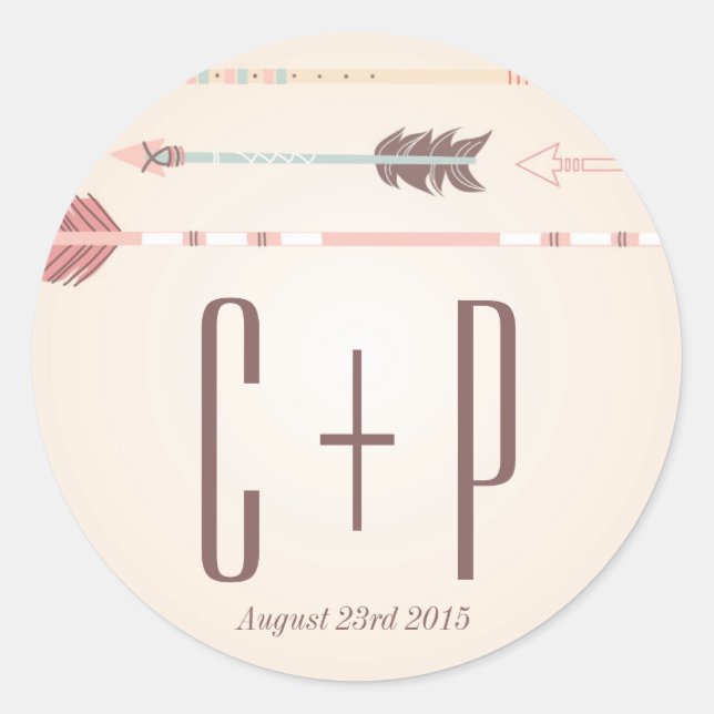 Vintage Tribal Arrows Wedding Monogram Sticker (Front)