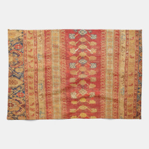 Vintage Tribal Diamonds Pattern Red Tea Towel