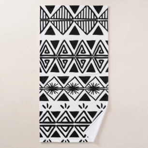 Vintage tribal pattern with black and white hand d bath towel