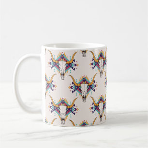 vintage tribal seamless pattern with bull skull an coffee mug