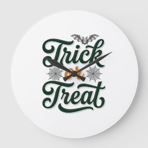 Vintage Trick Or Treat Halloween Typography Design Large Clock