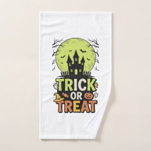 Vintage Trick or Treat Haunted House Halloween Des Hand Towel