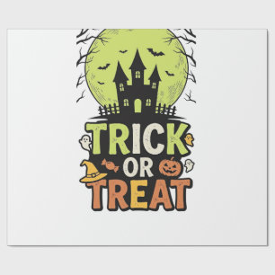 Vintage Trick or Treat Haunted House Halloween Des Wrapping Paper