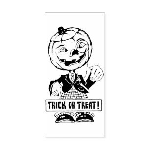 Vintage Trick or Treat Pumpkin Man Rubber Stamp