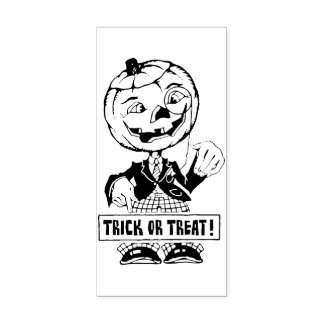 Vintage Trick or Treat Pumpkin Man Rubber Stamp