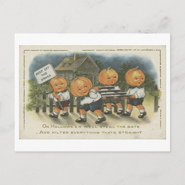 Vintage Trick or Treat Pumpkins Postcard (Front)