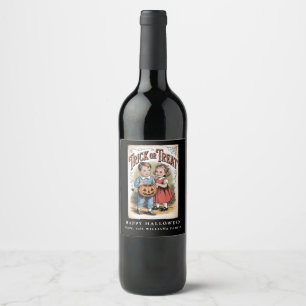 Vintage Trick or Treat  Retro Halloween Kids  Wine Label