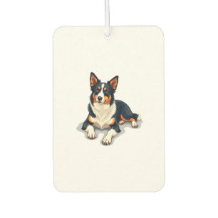Vintage Tricolor Border Collie Portrait Dog Illust Car Air Freshener
