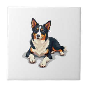 Vintage Tricolor Border Collie Portrait Dog Illust Ceramic Tile