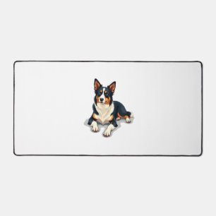Vintage Tricolor Border Collie Portrait Dog Illust Desk Mat