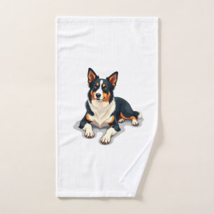 Vintage Tricolor Border Collie Portrait Dog Illust Hand Towel