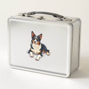 Vintage Tricolor Border Collie Portrait Dog Illust Metal Lunch Box