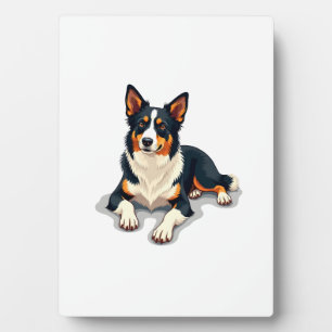 Vintage Tricolor Border Collie Portrait Dog Illust Plaque