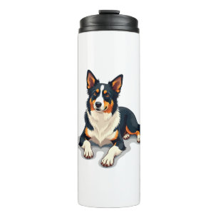 Vintage Tricolor Border Collie Portrait Dog Illust Thermal Tumbler