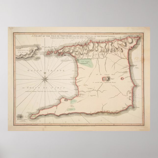 Vintage Trinidad Island Map (1793) Poster (Front)