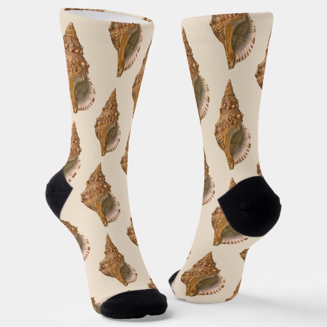 Vintage Triton Seashell Shell, Marine Ocean Animal Socks (Angled)