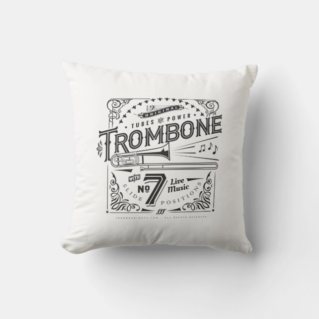 Vintage Trombone Throw Pillow (Front)