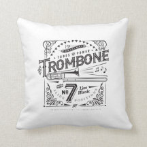 Vintage Trombone Throw Pillow